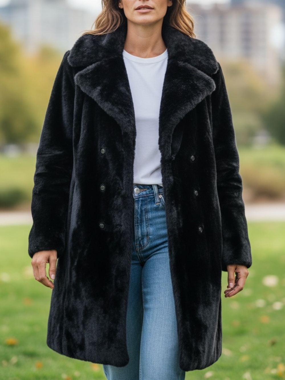 Niccolini Vintage Long Faux Fur Double Breasted Retro Funky Pea Coat Size M